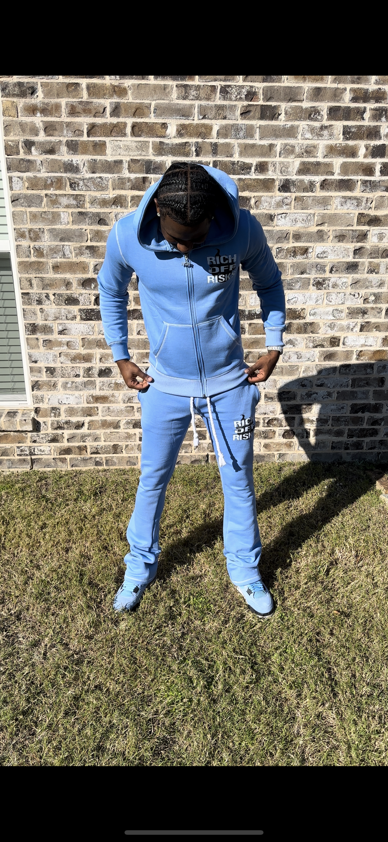 Blue Jump Suit With Stacked Pants