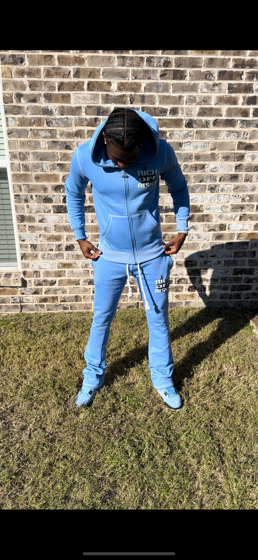 Blue Jump Suit With Stacked Pants