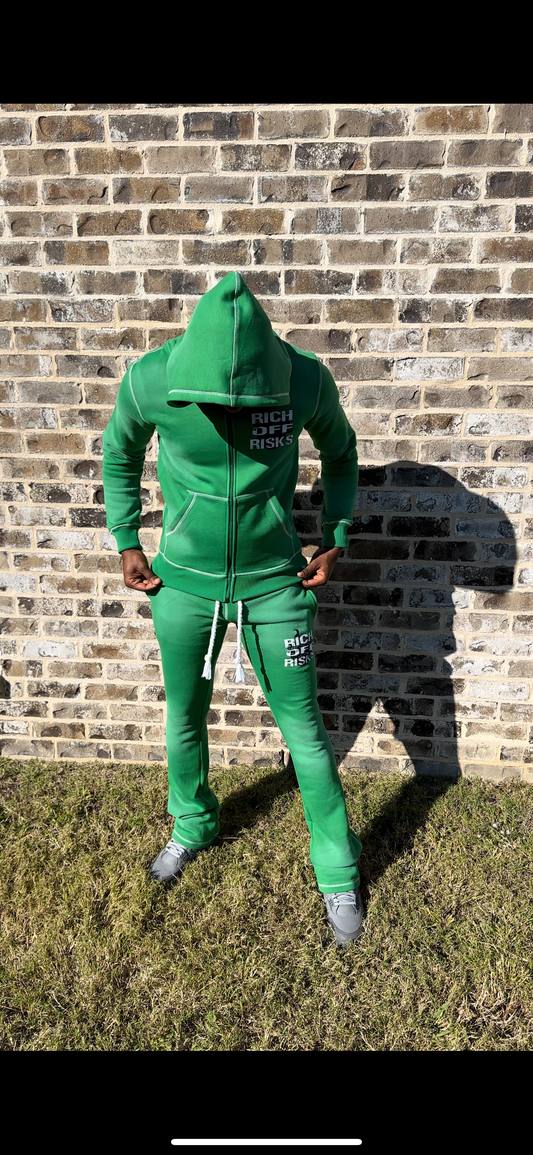 Green Jump Suit With Stacked Pants